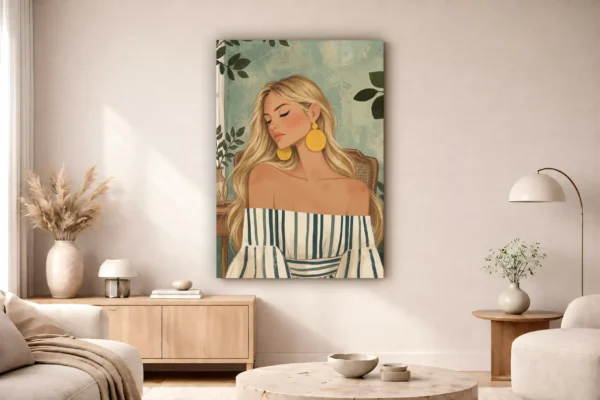 Boho Woman Printable Wall Art – Sage Green & Gold Portrait