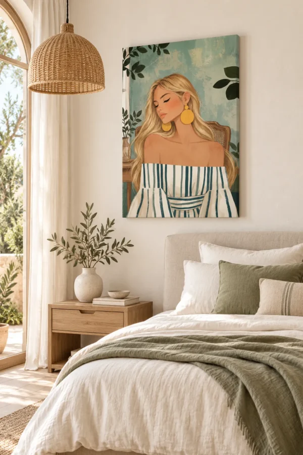 Boho Woman Printable Wall Art – Sage Green & Gold Portrait